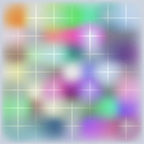 An album cover featuring blobs of fuzzy colors bleeding into one another on top of a grid