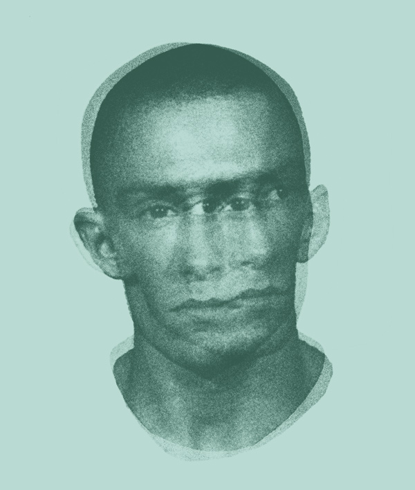 An illustration of two angles of a mugshot superimposed on top of each other