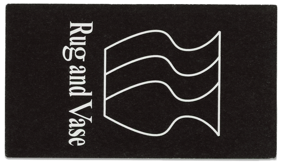 A business card with the Rug and Vase logo one on side and David Chun's contact information on the other