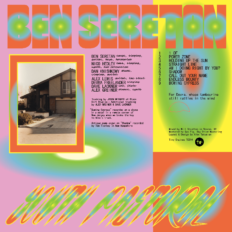 The backside of an album reading Ben Seretan with a lot of psychadelic shapes and text